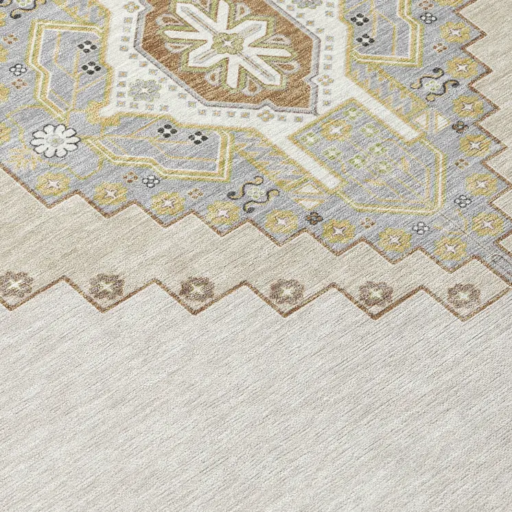 3' X 5' Ivory Gray And Brown Oriental Washable Indoor Outdoor Area Rug