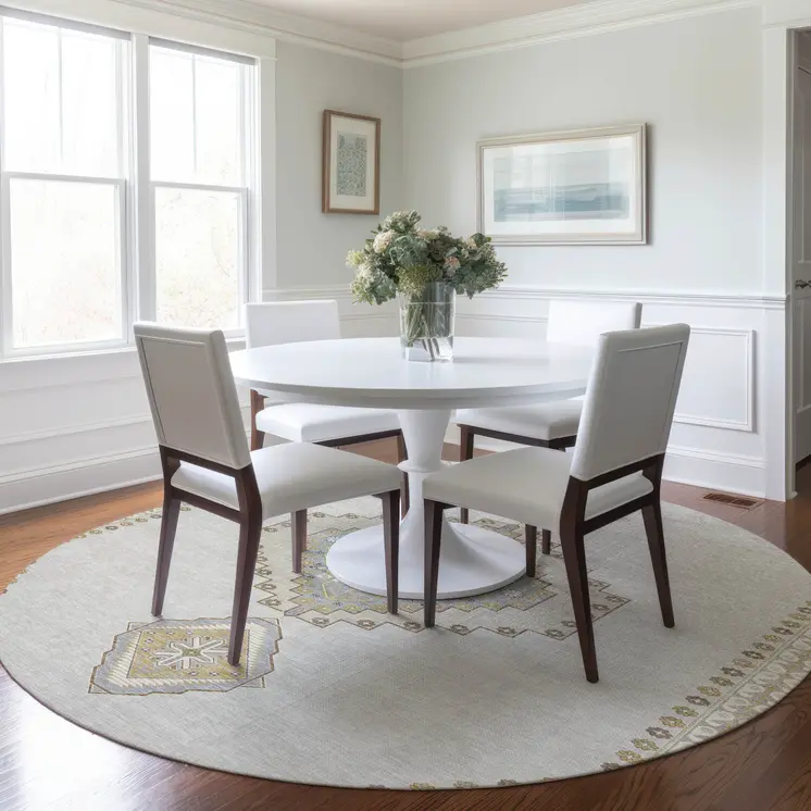 8' Ivory Gray And Brown Round Oriental Washable Indoor Outdoor Area Rug