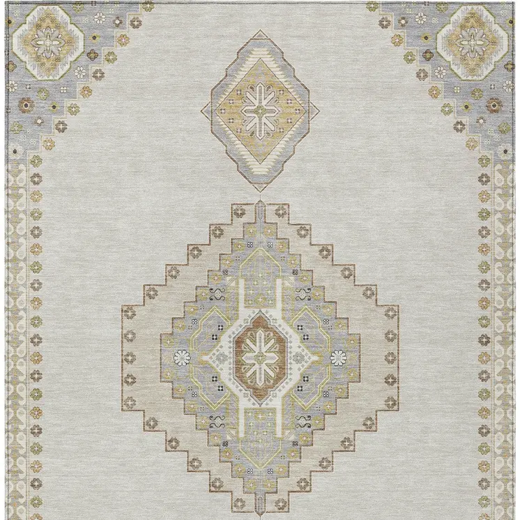 9' X 12' Ivory Gray And Brown Oriental Washable Indoor Outdoor Area Rug