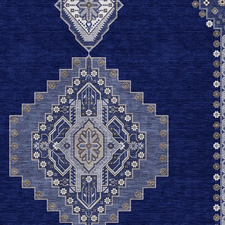 9' X 12' Navy Blue Gray And Brown Oriental Washable Indoor Outdoor Area Rug
