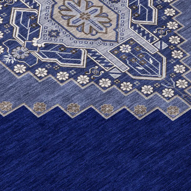 10' X 14' Navy Blue Gray And Brown Oriental Washable Indoor Outdoor Area Rug