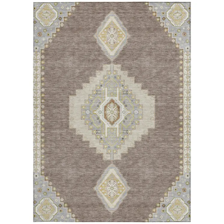 3' X 5' Taupe Gray And Ivory Oriental Washable Indoor Outdoor Area Rug