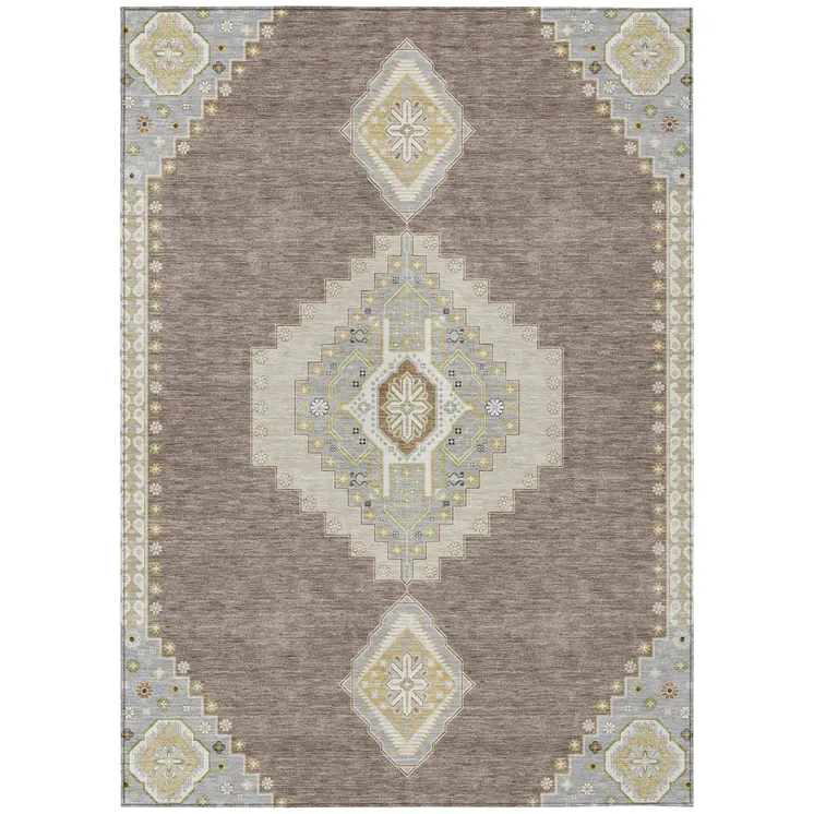 5' X 8' Taupe Gray And Ivory Oriental Washable Indoor Outdoor Area Rug