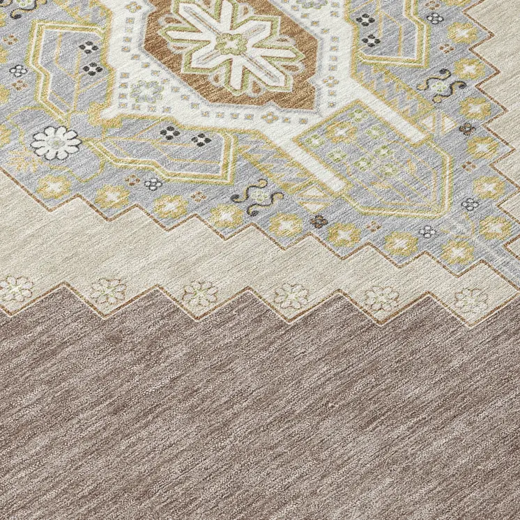5' X 8' Taupe Gray And Ivory Oriental Washable Indoor Outdoor Area Rug