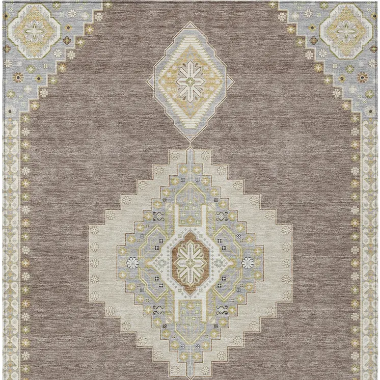 10' X 14' Taupe Gray And Ivory Oriental Washable Indoor Outdoor Area Rug