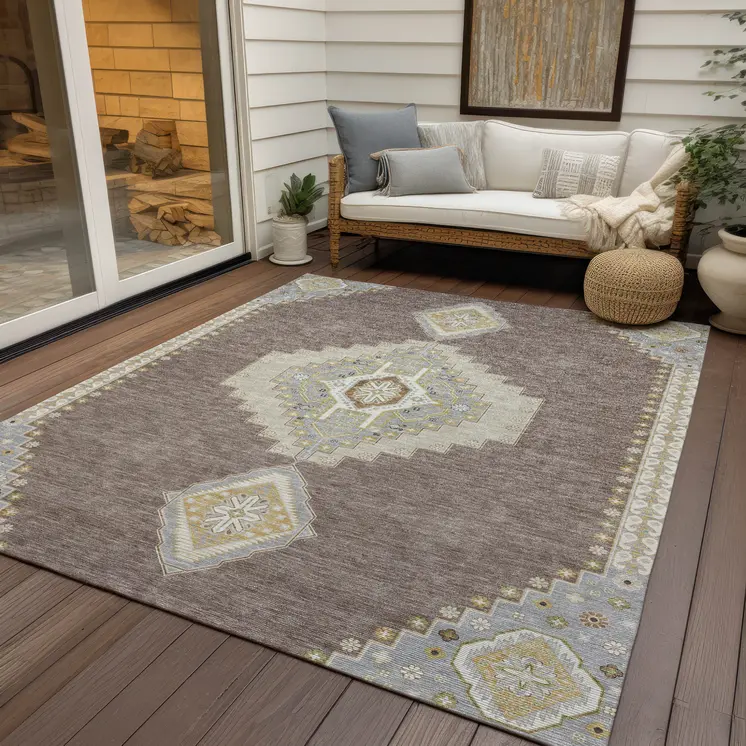 10' X 14' Taupe Gray And Ivory Oriental Washable Indoor Outdoor Area Rug