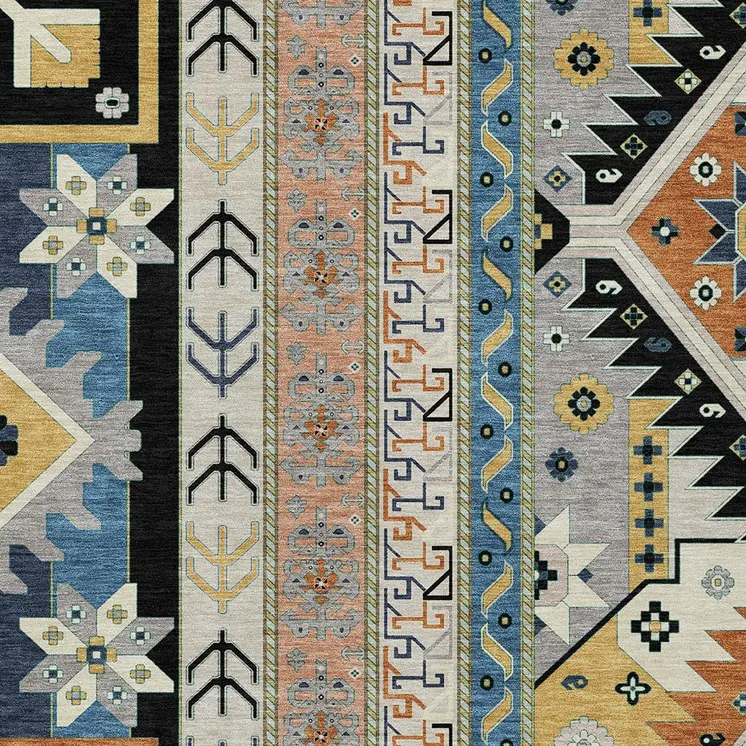 3' X 5' Black Ivory And Copper Aztec Washable Indoor Outdoor Area Rug