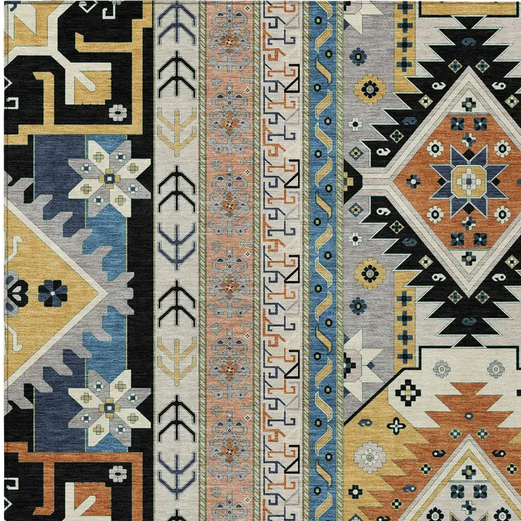5' X 8' Black Ivory And Copper Aztec Washable Indoor Outdoor Area Rug