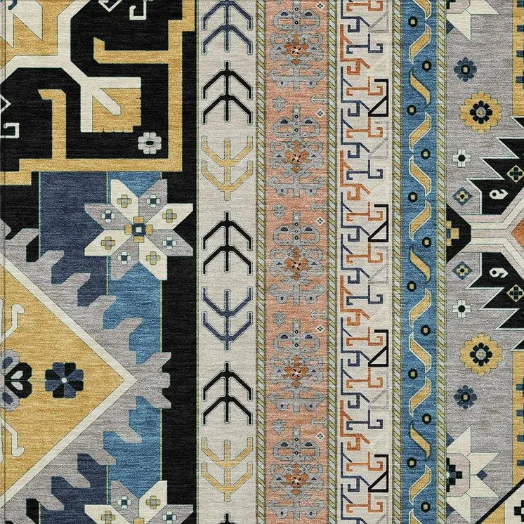 5' X 8' Black Ivory And Copper Aztec Washable Indoor Outdoor Area Rug