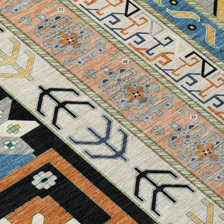 8' X 10' Black Ivory And Copper Aztec Washable Indoor Outdoor Area Rug