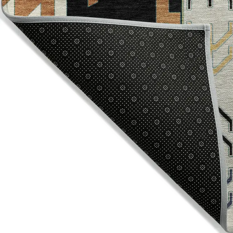 9' X 12' Black Ivory And Copper Aztec Washable Indoor Outdoor Area Rug