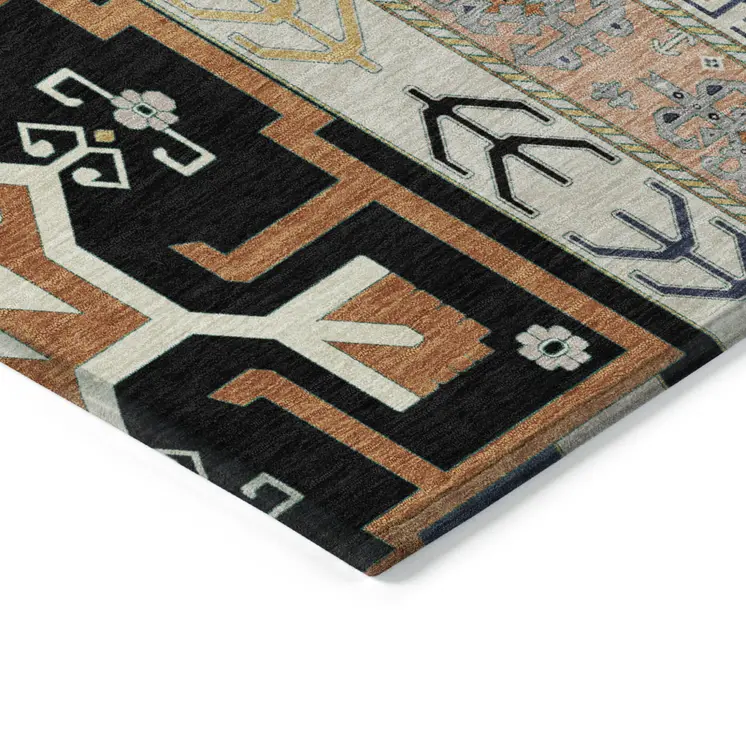 9' X 12' Black Ivory And Copper Aztec Washable Indoor Outdoor Area Rug