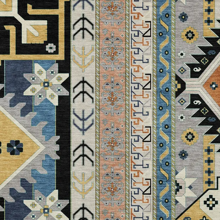 9' X 12' Black Ivory And Copper Aztec Washable Indoor Outdoor Area Rug