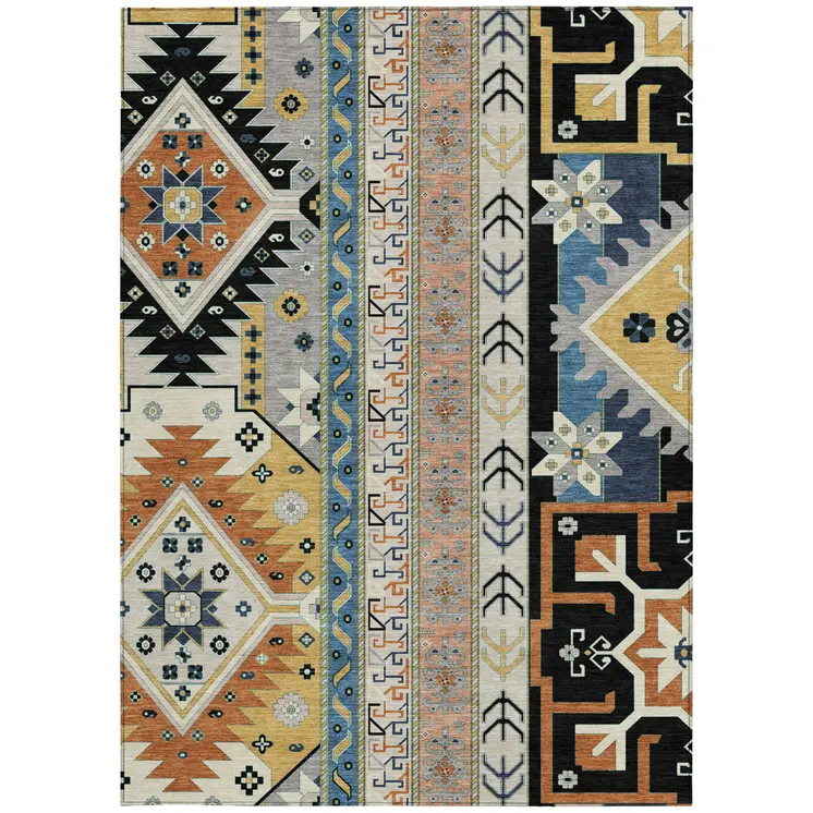 10' X 14' Black Ivory And Copper Aztec Washable Indoor Outdoor Area Rug