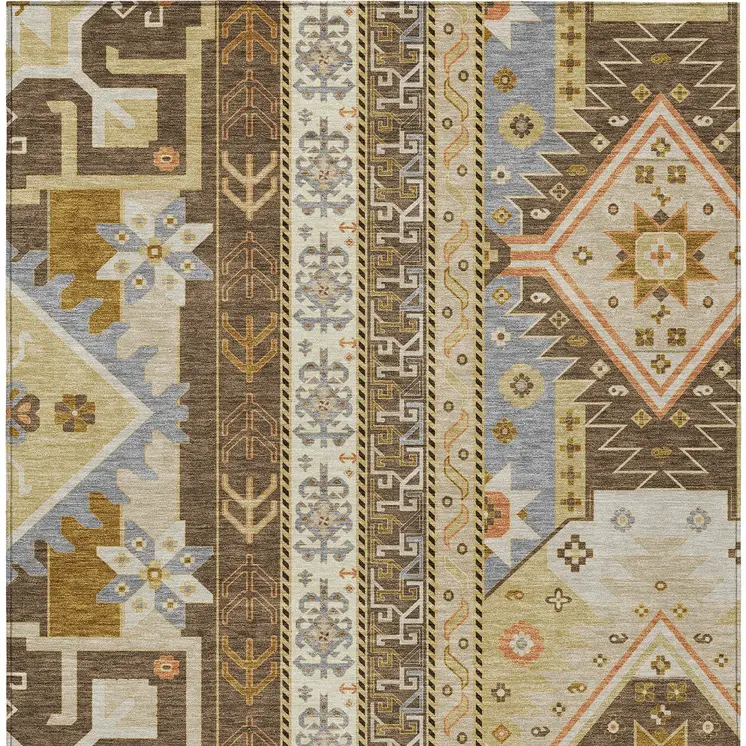 8' X 10' Brown Beige And Ivory Aztec Washable Indoor Outdoor Area Rug
