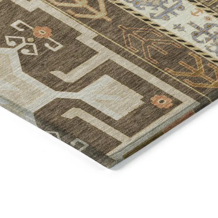 8' X 10' Brown Beige And Ivory Aztec Washable Indoor Outdoor Area Rug