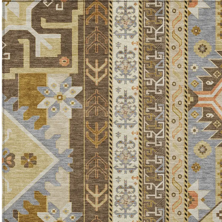 8' X 10' Brown Beige And Ivory Aztec Washable Indoor Outdoor Area Rug
