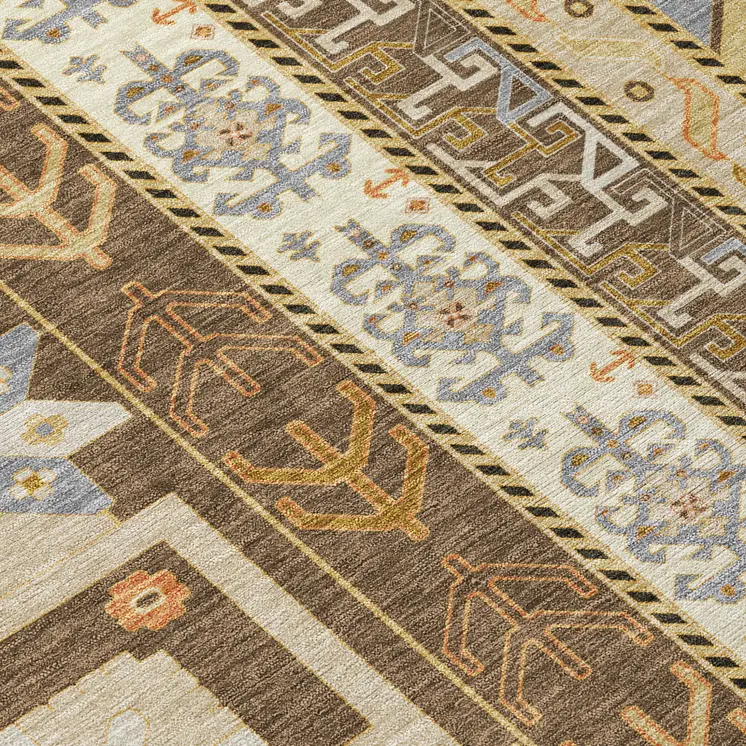 8' X 10' Brown Beige And Ivory Aztec Washable Indoor Outdoor Area Rug