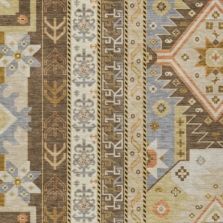 10' X 14' Brown Beige And Ivory Aztec Washable Indoor Outdoor Area Rug