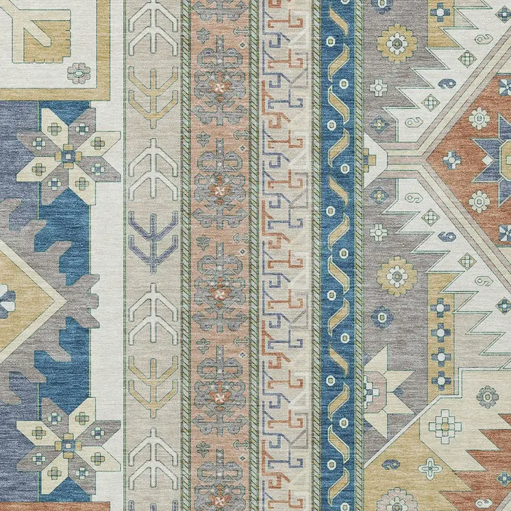 8' X 10' Ivory Blue And Brown Aztec Washable Indoor Outdoor Area Rug