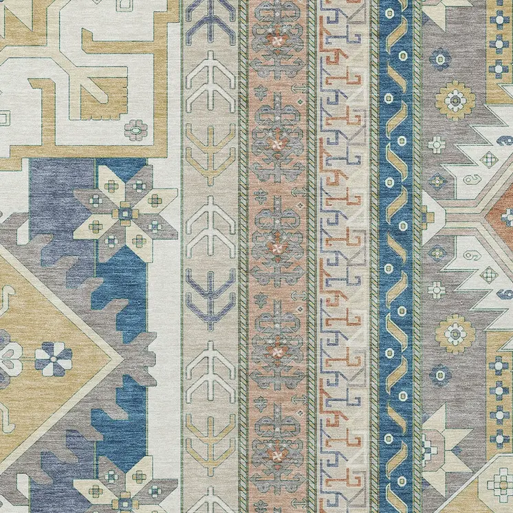 10' X 14' Ivory Blue And Brown Aztec Washable Indoor Outdoor Area Rug