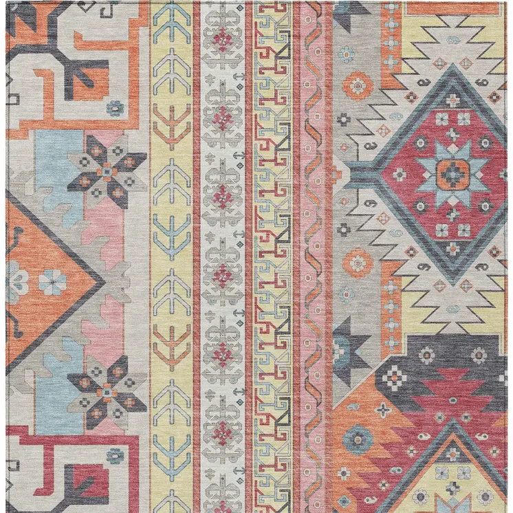 3' X 5' Linen Pink And Yellow Aztec Washable Indoor Outdoor Area Rug