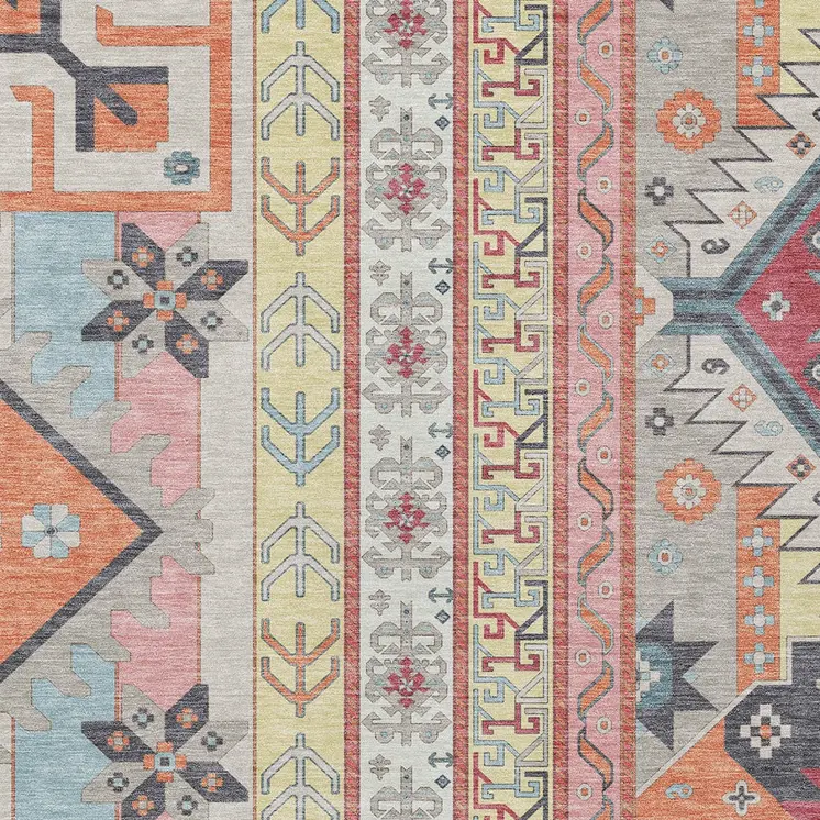 3' X 5' Linen Pink And Yellow Aztec Washable Indoor Outdoor Area Rug