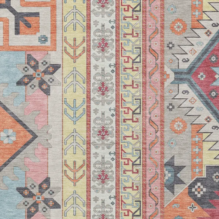 8' X 10' Linen Pink And Yellow Aztec Washable Indoor Outdoor Area Rug