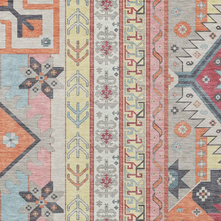 10' X 14' Linen Pink And Yellow Aztec Washable Indoor Outdoor Area Rug