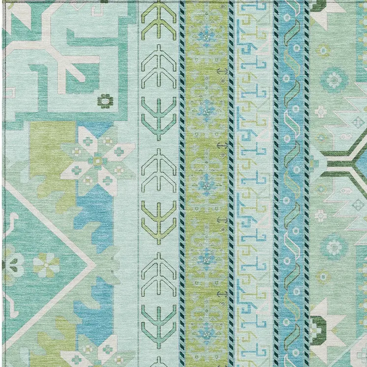 3' X 5' Mint Green Blue And Ivory Aztec Washable Indoor Outdoor Area Rug