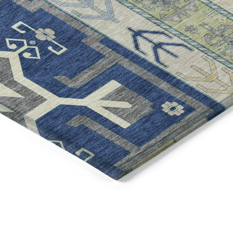 8' X 10' Navy Blue Green And Gray Aztec Washable Indoor Outdoor Area Rug