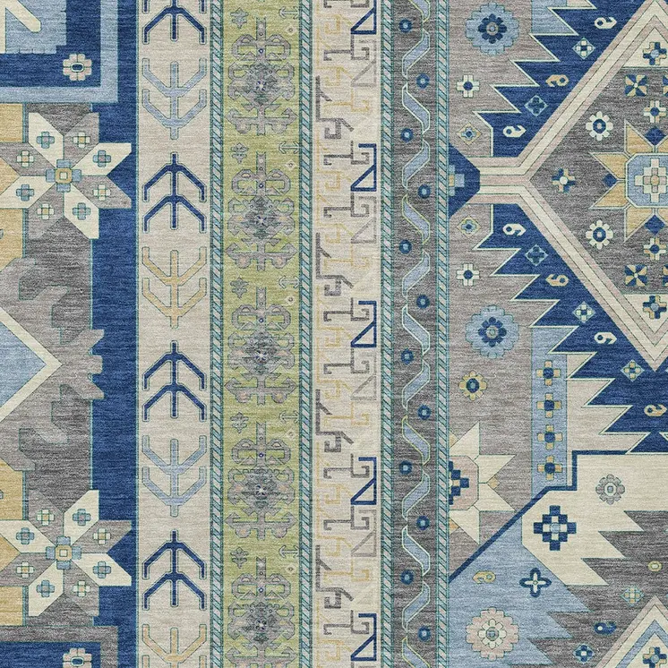 8' X 10' Navy Blue Green And Gray Aztec Washable Indoor Outdoor Area Rug