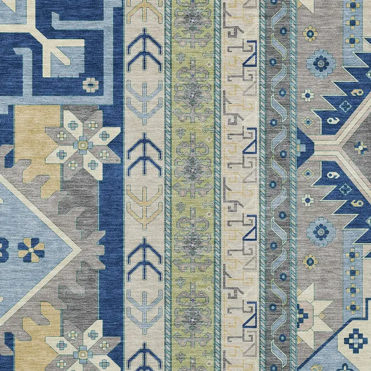 10' X 14' Navy Blue Green And Gray Aztec Washable Indoor Outdoor Area Rug