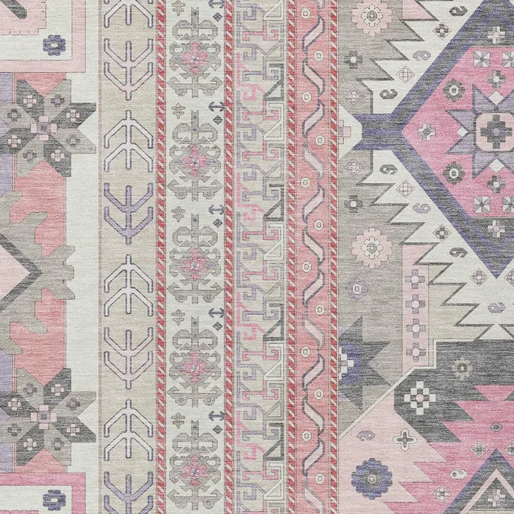3' X 5' Pink Gray And Ivory Aztec Washable Indoor Outdoor Area Rug