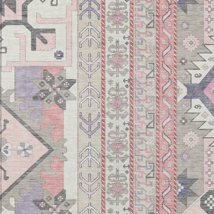 8' X 10' Pink Gray And Ivory Aztec Washable Indoor Outdoor Area Rug