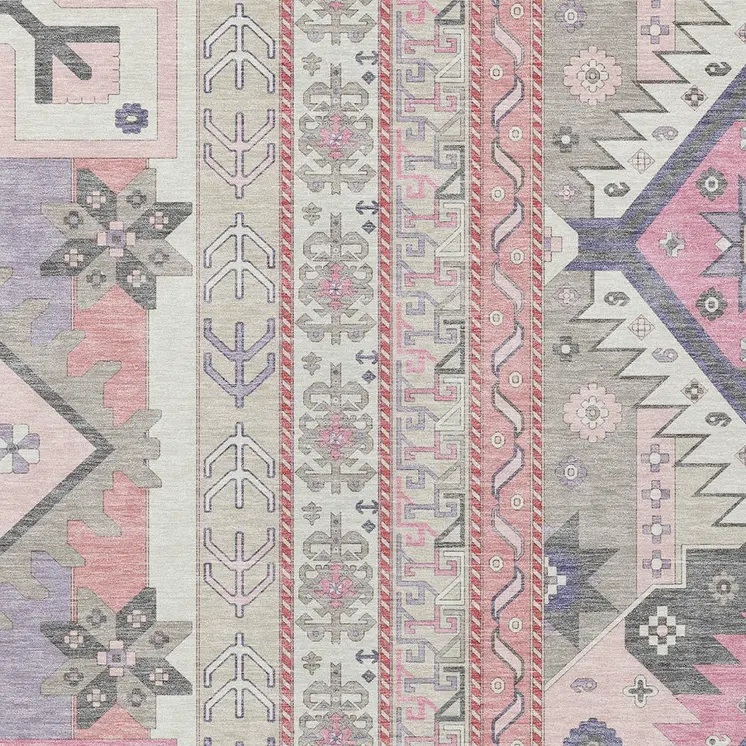10' X 14' Pink Gray And Ivory Aztec Washable Indoor Outdoor Area Rug