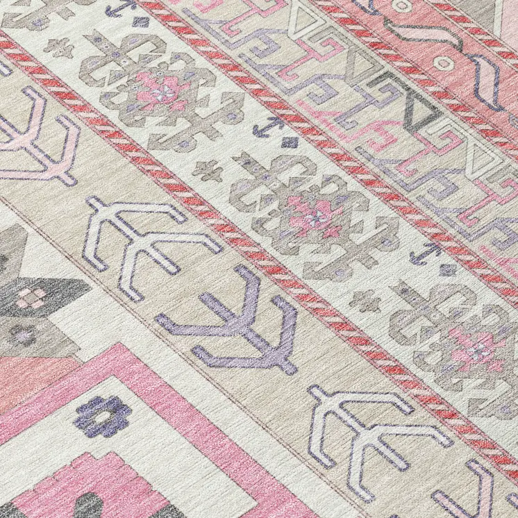 10' X 14' Pink Gray And Ivory Aztec Washable Indoor Outdoor Area Rug