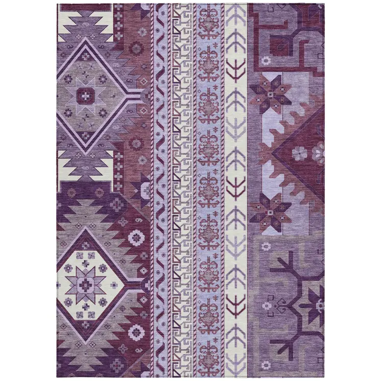 3' X 5' Purple Lavender And Ivory Aztec Washable Indoor Outdoor Area Rug