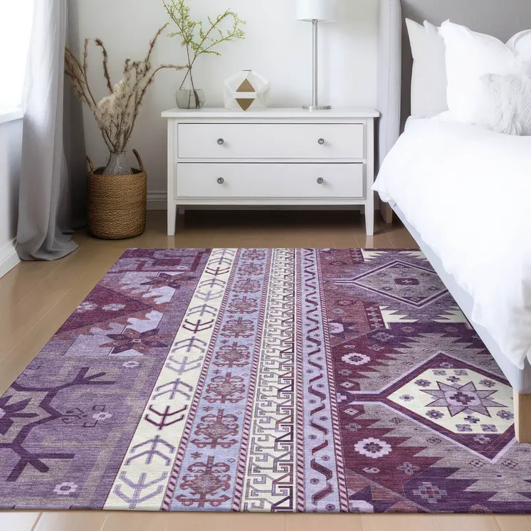 3' X 5' Purple Lavender And Ivory Aztec Washable Indoor Outdoor Area Rug