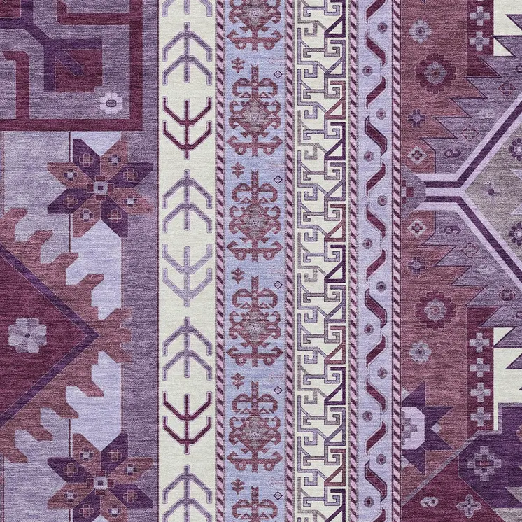 5' X 8' Purple Lavender And Ivory Aztec Washable Indoor Outdoor Area Rug