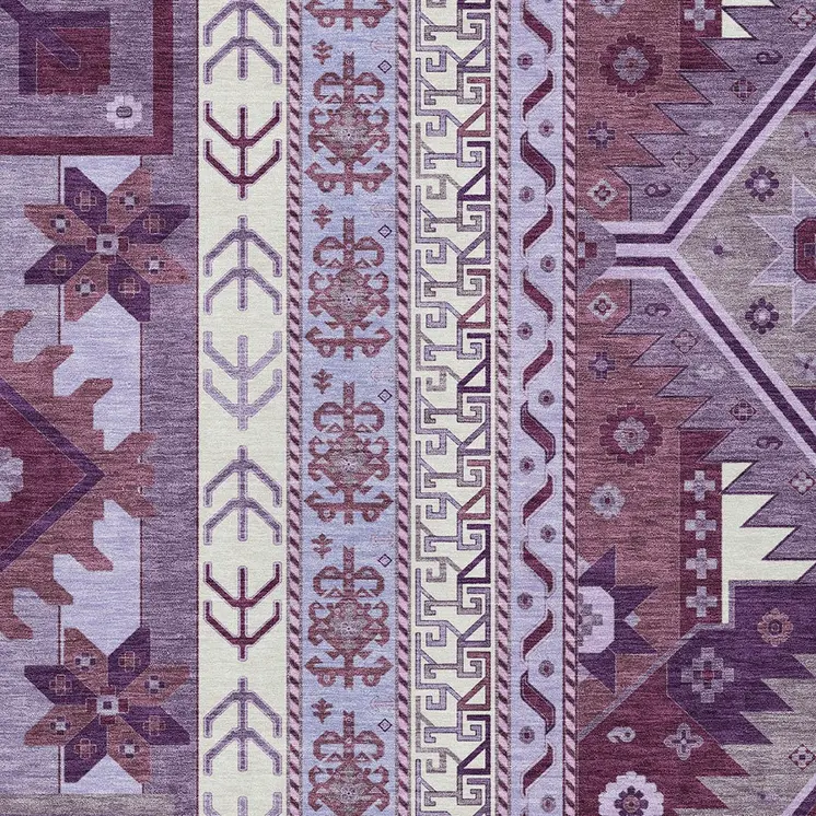 8' X 10' Purple Lavender And Ivory Aztec Washable Indoor Outdoor Area Rug