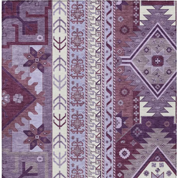 9' X 12' Purple Lavender And Ivory Aztec Washable Indoor Outdoor Area Rug