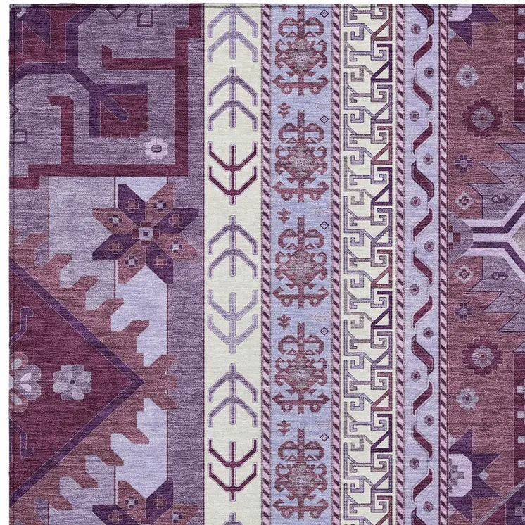 9' X 12' Purple Lavender And Ivory Aztec Washable Indoor Outdoor Area Rug