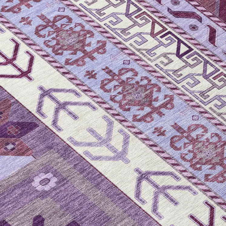 9' X 12' Purple Lavender And Ivory Aztec Washable Indoor Outdoor Area Rug