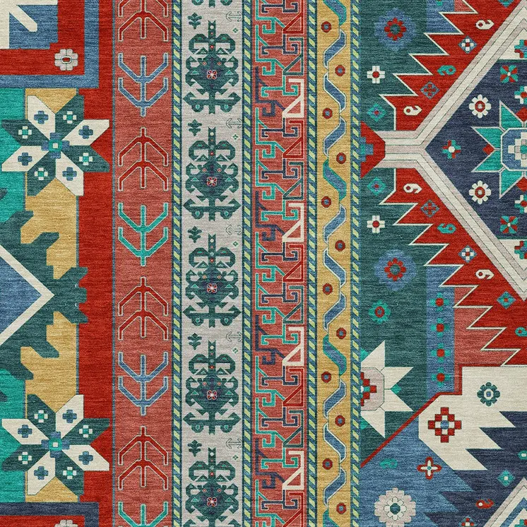 3' X 5' Red Pink And Teal Blue Aztec Washable Indoor Outdoor Area Rug