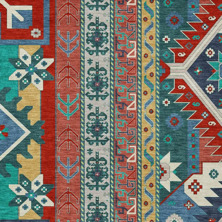 10' X 14' Red Pink And Teal Blue Aztec Washable Indoor Outdoor Area Rug