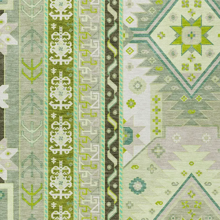 3' X 5' Sage Olive Green And Ivory Aztec Washable Indoor Outdoor Area Rug