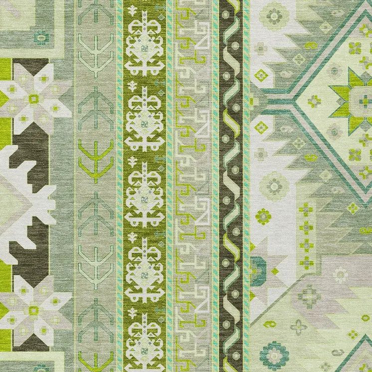 8' X 10' Sage Olive Green And Ivory Aztec Washable Indoor Outdoor Area Rug