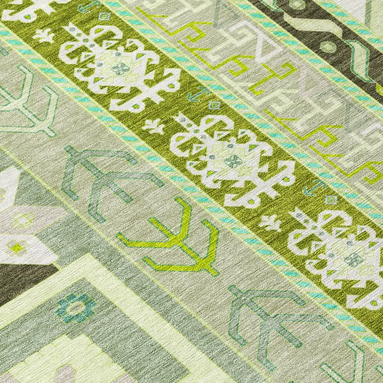 9' X 12' Sage Olive Green And Ivory Aztec Washable Indoor Outdoor Area Rug