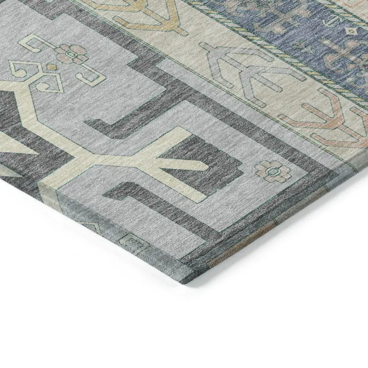 3' X 5' Silver Beige And Gold Aztec Washable Indoor Outdoor Area Rug